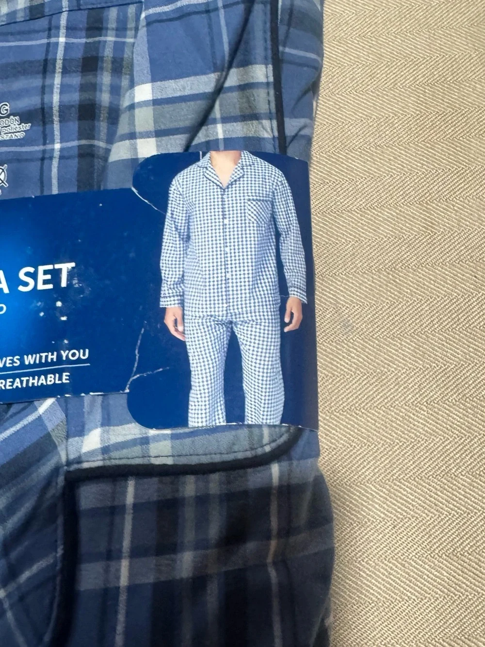 Hanes Boys Blue Plaid Woven‎ Pajama Set